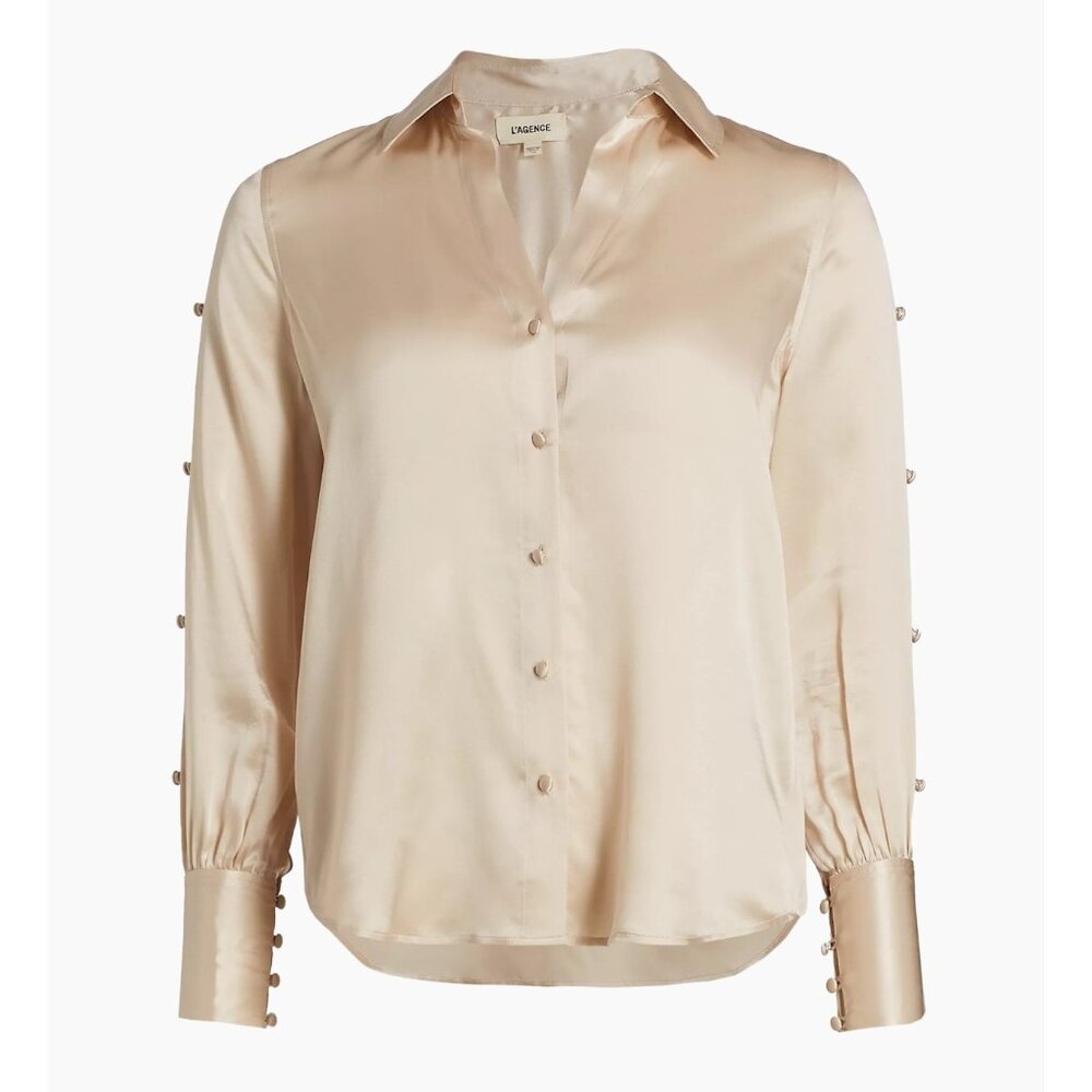 NWOT L'AGENCE Jordy Silk Satin Button-Front Blouse SHIRT SIZE XS - Picture 3 of 10
